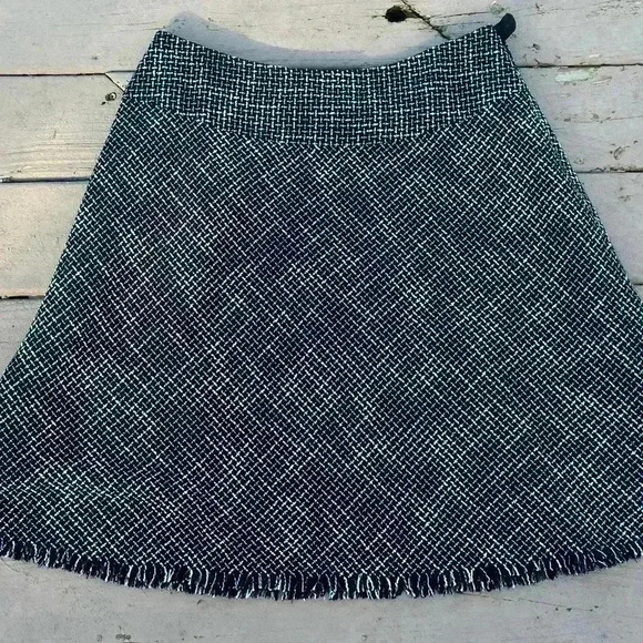 Coldwater Creek A-Line tweed Skirt Large black lined fringe business casual - Picture 2 of 7